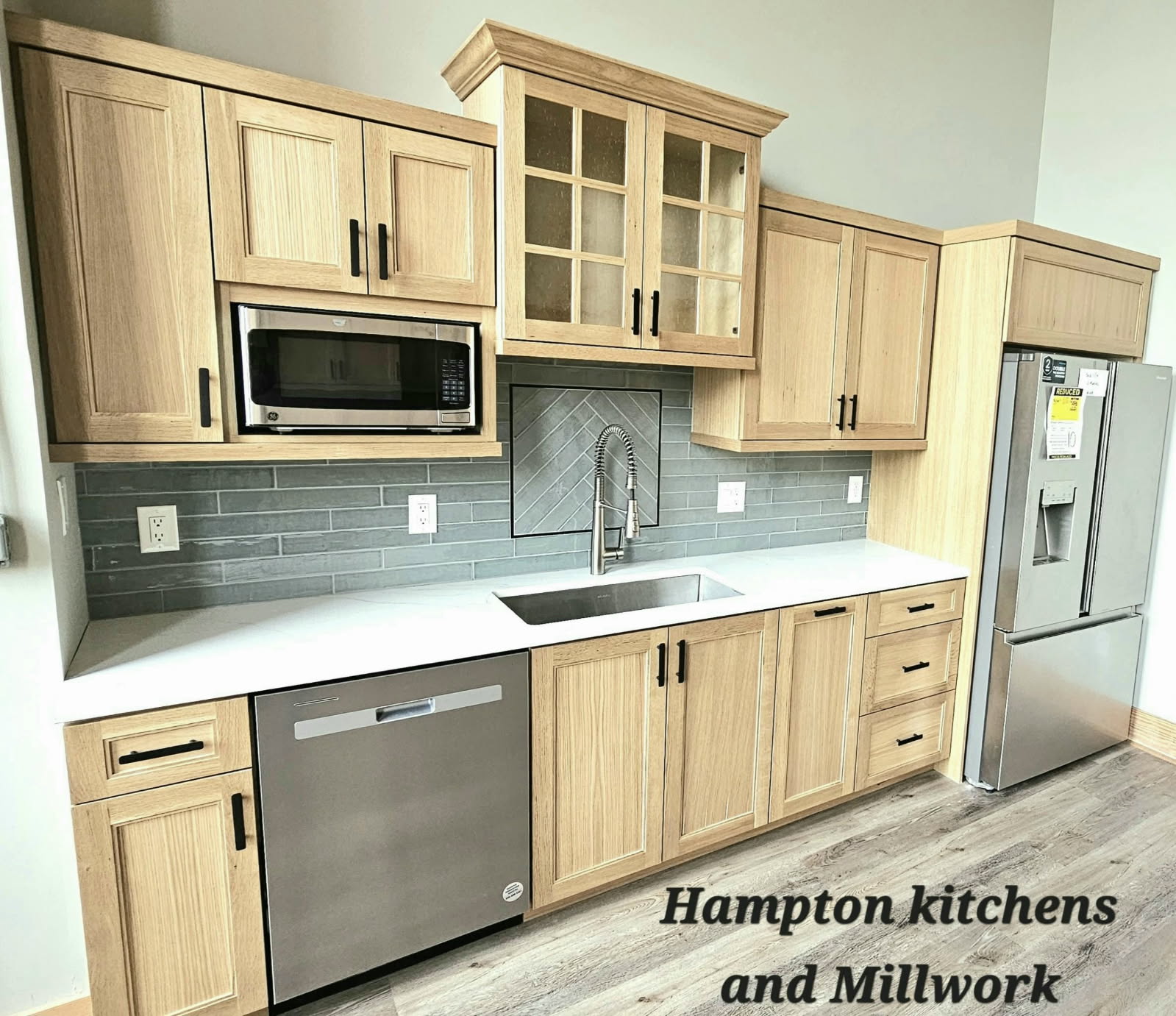 Light white oak contemporary kitchen cabinets Lake Norman